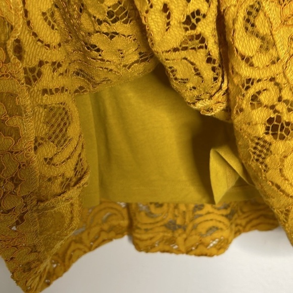 Zara Basic Collection Lace Floral A Line Dress Mustard Yellow Collared Large - Picture 6 of 8